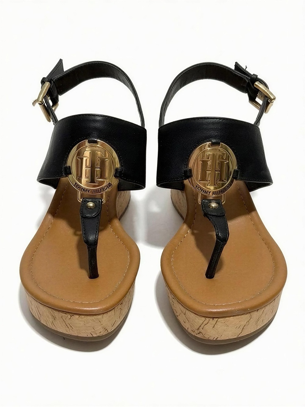 Tommy Hilfiger Black Leather Platform Thong Sandals -- 7.5